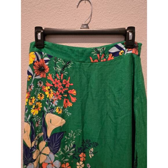 FARM Rio Women's Floral Green Maxi Skirt with Slit M Boho Resort - Picture 6 of 9